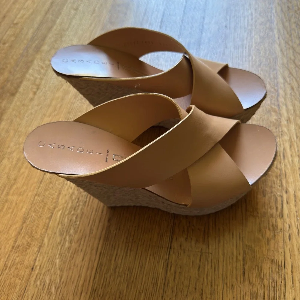 Casadei Tan Leather Crisscross Espadrille Platform Wedge Sandals Made in Italy 9